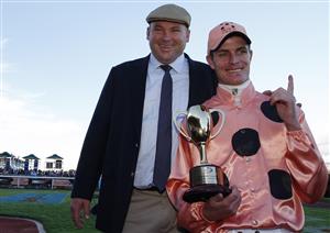 ADELAIDE, AUSTRALIA - APRIL 28: Peter Moody, trainer of Black Caviar and jockey Luke Nolen after winning the Roberts Sangster Stakes race on Schweppes Oaks Day at Morphettville Racecourse on April 28, 2012 in Adelaide, Australia. (Photo by Regi Varghese/Getty Images)