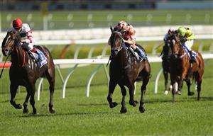 SYDNEY, AUSTRALIA - APRIL 09: Luke Nolan riding Black Caviar wins race five the Darley T J Smith Stakes on AJC Australian Derby Day at Royal Randwick Racecourse on April 9, 2011 in Sydney, Australia. (Photo by Mark Kolbe/Getty Images)