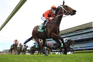 SYDNEY, AUSTRALIA - AUGUST 21: Jason Collett on Ten Bells wins race 1 the Tab Highway Class 2 Handicap during Sydney Racing at Royal Randwick on August 21, 2021 in Sydney, Australia. (Photo by Mark Evans/Getty Images)