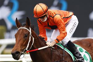 SYDNEY, AUSTRALIA - AUGUST 21: Jason Collett on Ten Bells wins race 1 the Tab Highway Class 2 Handicap during Sydney Racing at Royal Randwick on August 21, 2021 in Sydney, Australia. (Photo by Mark Evans/Getty Images)