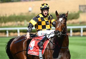 MELBOURNE, AUSTRALIA - AUGUST 21: Brett Prebble riding Zouzarella after winning Race 1,the Roll The Dice Racing Plate, during Melbourne Racing at Moonee Valley Racecourse on August 21, 2021 in Melbourne, Australia. (Photo by Vince Caligiuri/Getty Images)