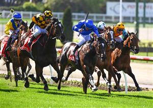 MELBOURNE, AUSTRALIA - AUGUST 21: Brett Prebble riding Zouzarella (L) winning Race 1,the Roll The Dice Racing Plate, during Melbourne Racing at Moonee Valley Racecourse on August 21, 2021 in Melbourne, Australia. (Photo by Vince Caligiuri/Getty Images)