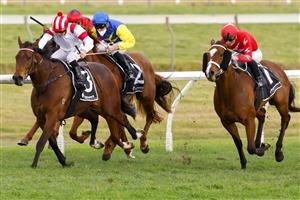 KEMBLA GRANGE, AUSTRALIA - AUGUST 28: Brock Ryan on Madam Legend wins race 8 the Ranvet Handicap during Sydney Racing at Kembla Grange Racecourse on August 28, 2021 in Kembla Grange, Australia. (Photo by Mark Evans/Getty Images)