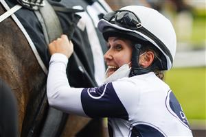 KEMBLA GRANGE, AUSTRALIA - AUGUST 28: Rachel King smiles after winning race 7 The Agency Illawarra Premier's Cup on Harpo Marx during Sydney Racing at Kembla Grange Racecourse on August 28, 2021 in Kembla Grange, Australia. (Getty)