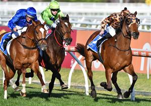 MELBOURNE, AUSTRALIA - AUGUST 28: Beau Mertens riding No Effort winning Race 7, the Tile Importer Heatherlie Stakes, during Melbourne Racing at Caulfield Racecourse on August 28, 2021 in Melbourne, Australia. (Photo by Vince Caligiuri/Getty Images)