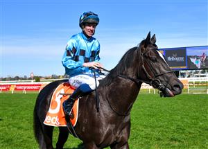 MELBOURNE, AUSTRALIA - AUGUST 28: John Allen riding Bruckner after winning Race 4, the H.d.f. Mcneil Stakes, during Melbourne Racing at Caulfield Racecourse on August 28, 2021 in Melbourne, Australia. (Photo by Vince Caligiuri/Getty Images)