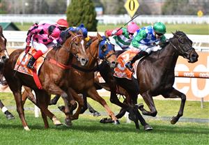 MELBOURNE, AUSTRALIA - AUGUST 28: Jye McNeil riding Tooradin winning Race 1, the Neds Handicap, during Melbourne Racing at Caulfield Racecourse on August 28, 2021 in Melbourne, Australia. (Photo by Vince Caligiuri/Getty Images)