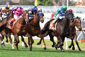 MELBOURNE, AUSTRALIA - AUGUST 28: Jye McNeil riding Tooradin winning Race 1, the Neds Handicap, during Melbourne Racing at Caulfield Racecourse on August 28, 2021 in Melbourne, Australia. (Photo by Vince Caligiuri/Getty Images)