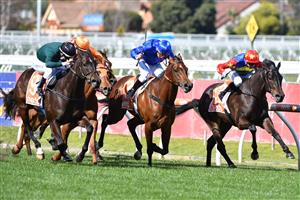 MELBOURNE, AUSTRALIA - AUGUST 28: Linda Meech riding He's A Balter to win race 2, the Volvo Cars Brighton Handicap during Melbourne Racing at Caulfield Racecourse on August 28, 2021 in Melbourne, Australia. (Getty)