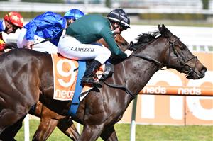 MELBOURNE, AUSTRALIA - AUGUST 28: Linda Meech riding He's A Balter to win race 2, the Volvo Cars Brighton Handicap during Melbourne Racing at Caulfield Racecourse on August 28, 2021 in Melbourne, Australia. (Getty)