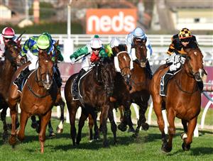 MELBOURNE, AUSTRALIA - AUGUST 28: Brett Prebble riding Behemoth defeats Linda Meech riding Beau Rossa (L) in Race 8, the Moet & Chandon Memsie Stakes, during Melbourne Racing at Caulfield Racecourse on August 28, 2021 in Melbourne, Australia. (Photo by Vince Caligiuri/Getty Images)