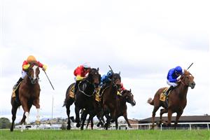 KEMBLA GRANGE, AUSTRALIA - AUGUST 28: Tim Clark (L) on In The Congo wins race 6 the XXXX San Domenico Stakes during Sydney Racing at Kembla Grange Racecourse on August 28, 2021 in Kembla Grange, Australia. (Photo by Mark Evans/Getty Images)
