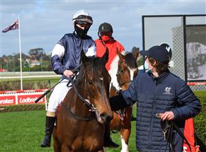 MELBOURNE, AUSTRALIA - SEPTEMBER 04: Alana Kelly after riding Degraves to win Race 4, the Powerflo Solutions Handicap, during Melbourne Racing at Moonee Valley Racecourse on September 04, 2021 in Melbourne, Australia. (Photo by Vince Caligiuri/Getty Images)