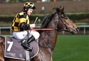 MELBOURNE, AUSTRALIA - SEPTEMBER 04: Brett Prebble riding Zouzarella after winning race 6, the 3 Point Motors Atlantic Jewel Stakes, during Melbourne Racing at Moonee Valley Racecourse on September 04, 2021 in Melbourne, Australia. (Photo by Vince Caligiuri/Getty Images)