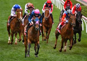 MELBOURNE, AUSTRALIA - SEPTEMBER 04: Jye McNeil riding Express Pass winning Race 7, the Ladbrokes Chautauqua Stakes, during Melbourne Racing at Moonee Valley Racecourse on September 04, 2021 in Melbourne, Australia. (Photo by Vince Caligiuri/Getty Images)