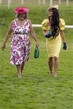 DONCASTER, ENGLAND - SEPTEMBER 09: Fashion on Ladies Day at Doncaster Racecourse on September 09, 2021 in Doncaster, England. (Photo by Alan Crowhurst/Getty Images)