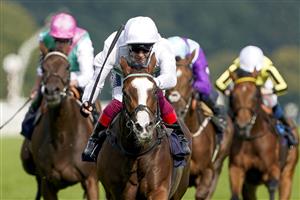 DONCASTER, ENGLAND - SEPTEMBER 09: Frankie Dettori riding Free Wind win The Hippo Pro3 Park Hill Fillies' Stakes at Doncaster Racecourse on September 09, 2021 in Doncaster, England. (Photo by Alan Crowhurst/Getty Images)