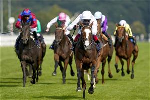 DONCASTER, ENGLAND - SEPTEMBER 09: Frankie Dettori riding Free Wind win The Hippo Pro3 Park Hill Fillies' Stakes at Doncaster Racecourse on September 09, 2021 in Doncaster, England. (Photo by Alan Crowhurst/Getty Images)
