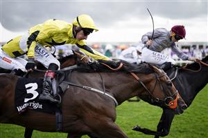 DONCASTER, ENGLAND - SEPTEMBER 10: Adam kirby riding Caturra (yellow) win The Wainwright Flying Childers Stakes at Doncaster Racecourse on September 10, 2021 in Doncaster, England. (Photo by Alan Crowhurst/Getty Images)