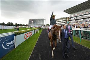 DONCASTER, ENGLAND - SEPTEMBER 10: Frankie Dettori after riding Stradivarius to win The Doncaster Cup Stakes at Doncaster Racecourse on September 10, 2021 in Doncaster, England. (Photo by Alan Crowhurst/Getty Images)