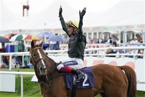 DONCASTER, ENGLAND - SEPTEMBER 10: Frankie Dettori after riding Stradivarius to win The Doncaster Cup Stakes at Doncaster Racecourse on September 10, 2021 in Doncaster, England. (Photo by Alan Crowhurst/Getty Images)