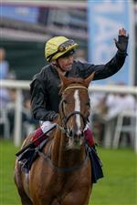 DONCASTER, ENGLAND - SEPTEMBER 10: Frankie Dettori after riding Stradivarius to win The Doncaster Cup Stakes at Doncaster Racecourse on September 10, 2021 in Doncaster, England. (Photo by Alan Crowhurst/Getty Images)