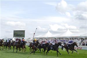DONCASTER, ENGLAND - SEPTEMBER 11: Tom Marquand riding Hurricane Ivor (R, purple) win The Portland Handicap at Doncaster Racecourse on September 11, 2021 in Doncaster, England. (Photo by Alan Crowhurst/Getty Images)