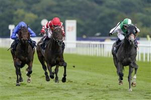 DONCASTER, ENGLAND - SEPTEMBER 11: Hollie Doyle riding Desert Angel (R) win The Vertem Nursery at Doncaster Racecourse on September 11, 2021 in Doncaster, England. (Photo by Alan Crowhurst/Getty Images)