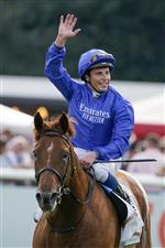 DONCASTER, ENGLAND - SEPTEMBER 11: William Buick celebrates after riding Hurricane Lane to win The Cazoo St Leger Stakes at Doncaster Racecourse on September 11, 2021 in Doncaster, England. (Photo by Alan Crowhurst/Getty Images)