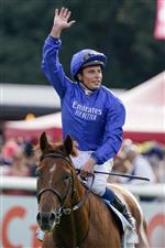 DONCASTER, ENGLAND - SEPTEMBER 11: William Buick celebrates after riding Hurricane Lane to win The Cazoo St Leger Stakes at Doncaster Racecourse on September 11, 2021 in Doncaster, England. (Photo by Alan Crowhurst/Getty Images)