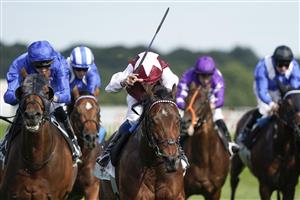 DONCASTER, ENGLAND - SEPTEMBER 11: William Buick riding Glorious Journey (maroon) win The Cazoo Park Stakes at Doncaster Racecourse on September 11, 2021 in Doncaster, England. (Photo by Alan Crowhurst/Getty Images)