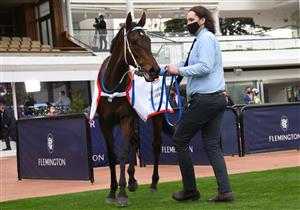 MELBOURNE, AUSTRALIA - SEPTEMBER 11: Incentivise after winning Race 8, the Pfd Food Services Makybe Diva Stakes, during Melbourne Racing at Flemington Racecourse on September 11, 2021 in Melbourne, Australia. (Photo by Vince Caligiuri/Getty Images)