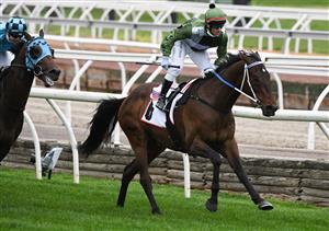 MELBOURNE, AUSTRALIA - SEPTEMBER 11: Brett Prebble riding Incentivise winning Race 8, the Pfd Food Services Makybe Diva Stakes, during Melbourne Racing at Flemington Racecourse on September 11, 2021 in Melbourne, Australia. (Photo by Vince Caligiuri/Getty Images)