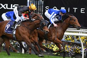 MELBOURNE, AUSTRALIA - SEPTEMBER 11: Jye McNeil riding Crystal Bound winning Race 4, the Cap D'Antibes Stakes, during Melbourne Racing at Flemington Racecourse on September 11, 2021 in Melbourne, Australia. (Getty)