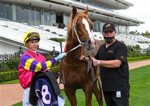 MELBOURNE, AUSTRALIA - SEPTEMBER 11: Fred Kersley after riding Mr Mozart to win Race 2, the Exford Plate, during Melbourne Racing at Flemington Racecourse on September 11, 2021 in Melbourne, Australia. (Photo by Vince Caligiuri/Getty Images)