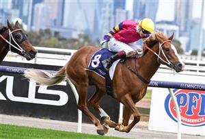 MELBOURNE, AUSTRALIA - SEPTEMBER 11: Fred Kersley riding Mr Mozart winning Race 2, the Exford Plate, during Melbourne Racing at Flemington Racecourse on September 11, 2021 in Melbourne, Australia. (Photo by Vince Caligiuri/Getty Images)