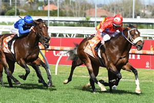 MELBOURNE, AUSTRALIA - SEPTEMBER 18: Luke Nolen riding Lightsaber winning Race 4, the Neds Caulfield Guineas Prelude, during Melbourne Racing at Caulfield Racecourse on September 18, 2021 in Melbourne, Australia. (Photo by Vince Caligiuri/Getty Images)
