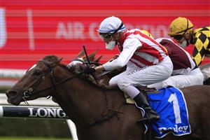 SYDNEY, AUSTRALIA - SEPTEMBER 18: Nash Rawiller on Four moves Ahead wins race 6 the Darley Tea Rose Stakes during Sydney Racing at Royal Randwick Racecourse on September 18, 2021 in Sydney, Australia. (Photo by Mark Evans/Getty Images)