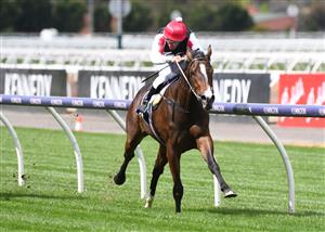 MELBOURNE, AUSTRALIA - SEPTEMBER 22: Damien Oliver riding New York Baby winning Race 1, the Rokon Sprint, during Melbourne Racing at Flemington Racecourse on September 22, 2021 in Melbourne, Australia. (Photo by Vince Caligiuri/Getty Images)