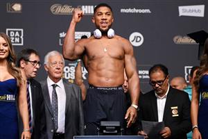 LONDON, ENGLAND - SEPTEMBER 24: Anthony Joshua weighs in ahead of the Heavyweight Fight between Anthony Joshua v Oleksandr Usyk at Cineworld 02 Arena on September 24, 2021 in London, England. (Getty Images)