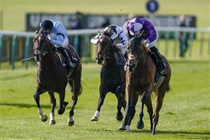 NEWMARKET, ENGLAND - SEPTEMBER 24: Rossa Ryan riding Hello You (R) win The Unibet Rockfel Stakes at Newmarket Racecourse on September 24, 2021 in Newmarket, England. (Photo by Alan Crowhurst/Getty Images)