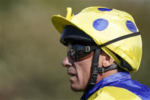NEWMARKET, ENGLAND - SEPTEMBER 24: Frankie Dettori after riding Spinaround to win The Try Our New Super Boosts At Unibet British EBF Maiden Stakes at Newmarket Racecourse on September 24, 2021 in Newmarket, England. (Photo by Alan Crowhurst/Getty Images)