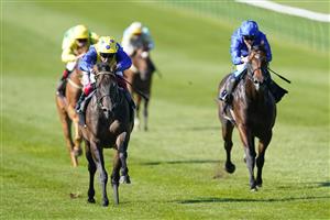 NEWMARKET, ENGLAND - SEPTEMBER 24: Frankie Dettori riding Spinaround win The Try Our New Super Boosts At Unibet British EBF Maiden Stakes at Newmarket Racecourse on September 24, 2021 in Newmarket, England. (Photo by Alan Crowhurst/Getty Images)