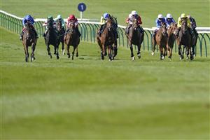 NEWMARKET, ENGLAND - SEPTEMBER 24: Frankie Dettori riding Soft Whisper (L) win The Unibet 3 Uniboosts A Day EBF Rosemary Stakes at Newmarket Racecourse on September 24, 2021 in Newmarket, England. (Photo by Alan Crowhurst/Getty Images)