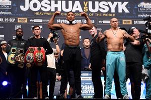 LONDON, ENGLAND - SEPTEMBER 24: Anthony Joshua and Oleksandr Usyk pose following their weigh in ahead of the Heavyweight Fight between Anthony Joshua v Oleksandr Usyk at Cineworld 02 Arena on September 24, 2021 in London, England. (Getty Images)