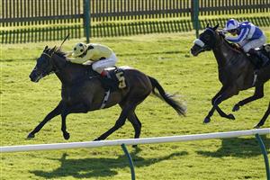 NEWMARKET, ENGLAND - SEPTEMBER 24: Andrea Atzeni riding Without A Fight win The Play Slingo Starburst At Unibet Godolphin Stakes at Newmarket Racecourse on September 24, 2021 in Newmarket, England. (Photo by Alan Crowhurst/Getty Images)