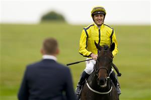 NEWMARKET, ENGLAND - SEPTEMBER 25: Christophe Soumillon after riding Perfect Power to win The Juddmonte Middle Park Stakes at Newmarket Racecourse on September 25, 2021 in Newmarket, England. (Photo by Alan Crowhurst/Getty Images)