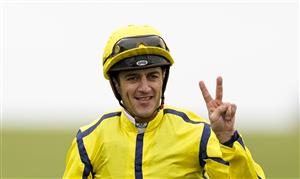 NEWMARKET, ENGLAND - SEPTEMBER 25: Christophe Soumillon after riding Perfect Power to win The Juddmonte Middle Park Stakes at Newmarket Racecourse on September 25, 2021 in Newmarket, England. (Photo by Alan Crowhurst/Getty Images)