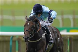 NEWMARKET, ENGLAND - SEPTEMBER 25: Jason Hart riding Royal Patronage win The Juddmonte Royal Lodge Stakes at Newmarket Racecourse on September 25, 2021 in Newmarket, England. (Photo by Alan Crowhurst/Getty Images)
