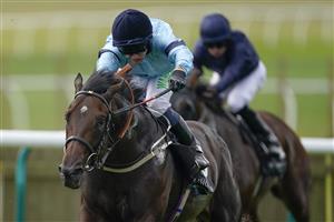 NEWMARKET, ENGLAND - SEPTEMBER 25: Jason Hart riding Royal Patronage win The Juddmonte Royal Lodge Stakes at Newmarket Racecourse on September 25, 2021 in Newmarket, England. (Photo by Alan Crowhurst/Getty Images)